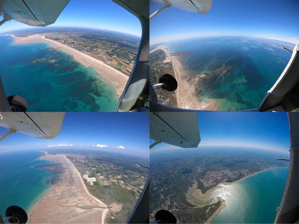 Vue aérienne de Lessay en Normandie depuis l’avion avant un saut en parachute